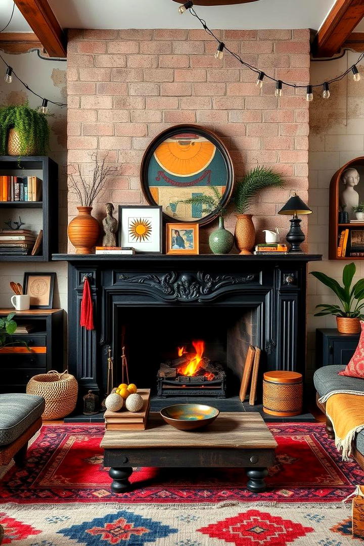 Bohemian Eclectic Flair - 30 Black Fireplace Ideas