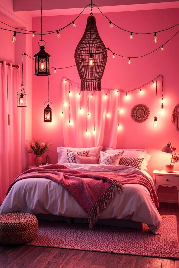 Bohemian Lighting and Warm Glow - 30 Pink Boho Bedroom Ideas