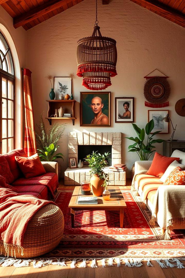 Bohemian Red Accented Comfort - 30 Red Living Room Ideas