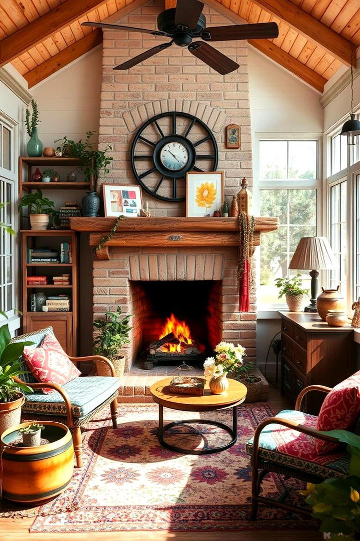 Bohemian Sunroom with Artistic Fireplace Charm - 30 Sunroom With Fireplace