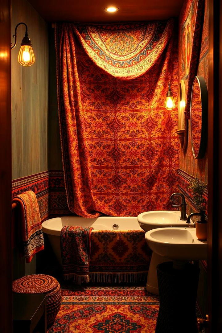 Bohemian Tapestry Wall - 30 Bathroom Wall Ideas