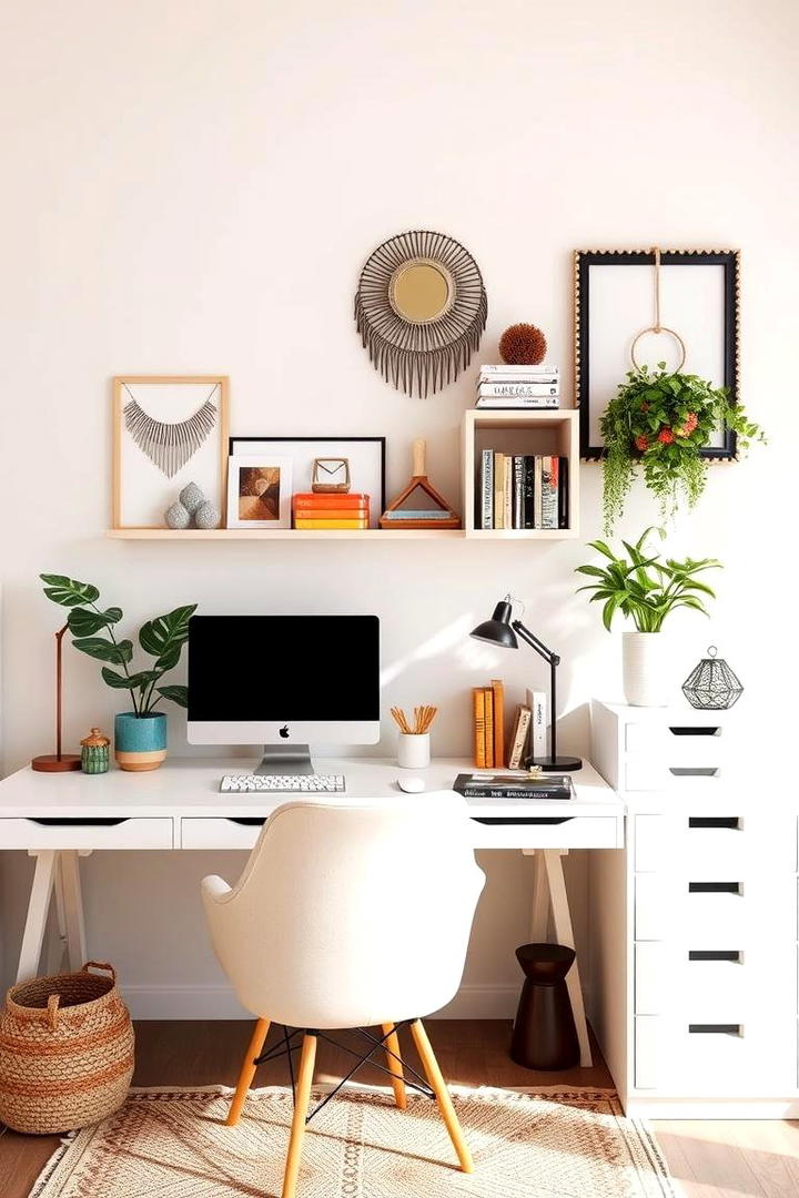 Boho Chic Minimalist Workspace - 30 Bohemian Home Office Ideas