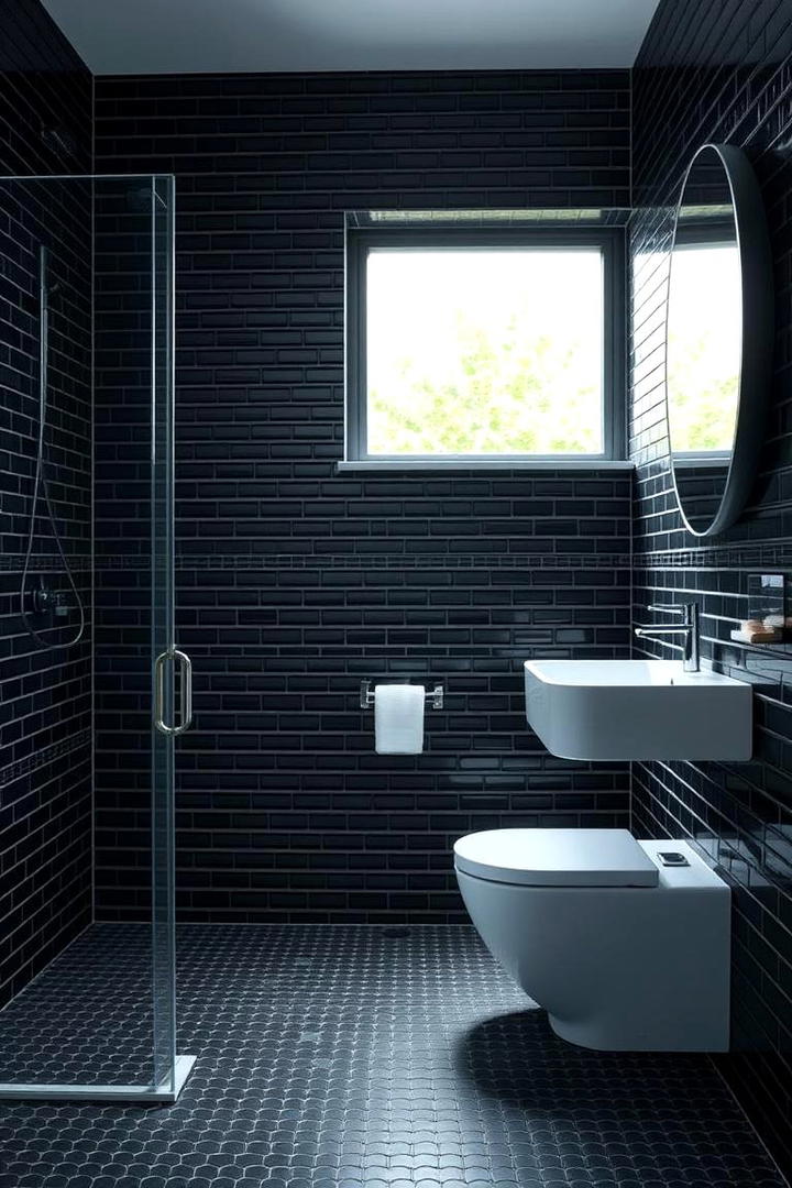 Bold Black Mosaic Tiles - 30 black and blue bathroom ideas