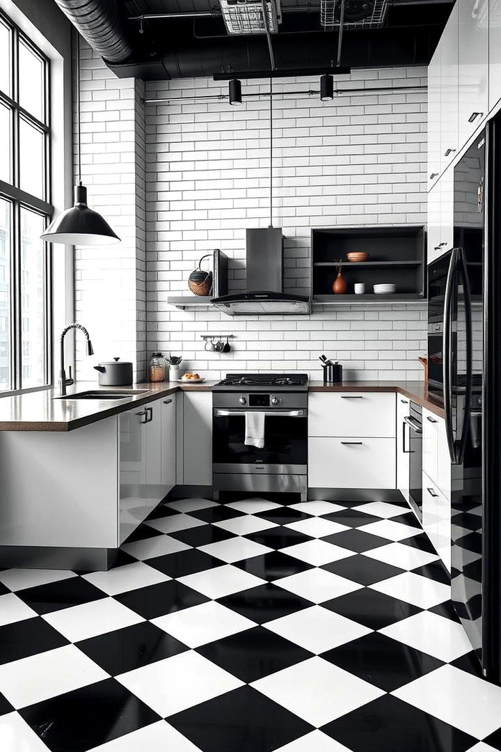 Bold Black and White Contrast - 30 Kitchens With Checkered Floors