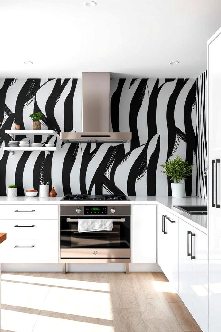 Bold Black and White Contrast - 30 Kitchen Wallpaper Ideas