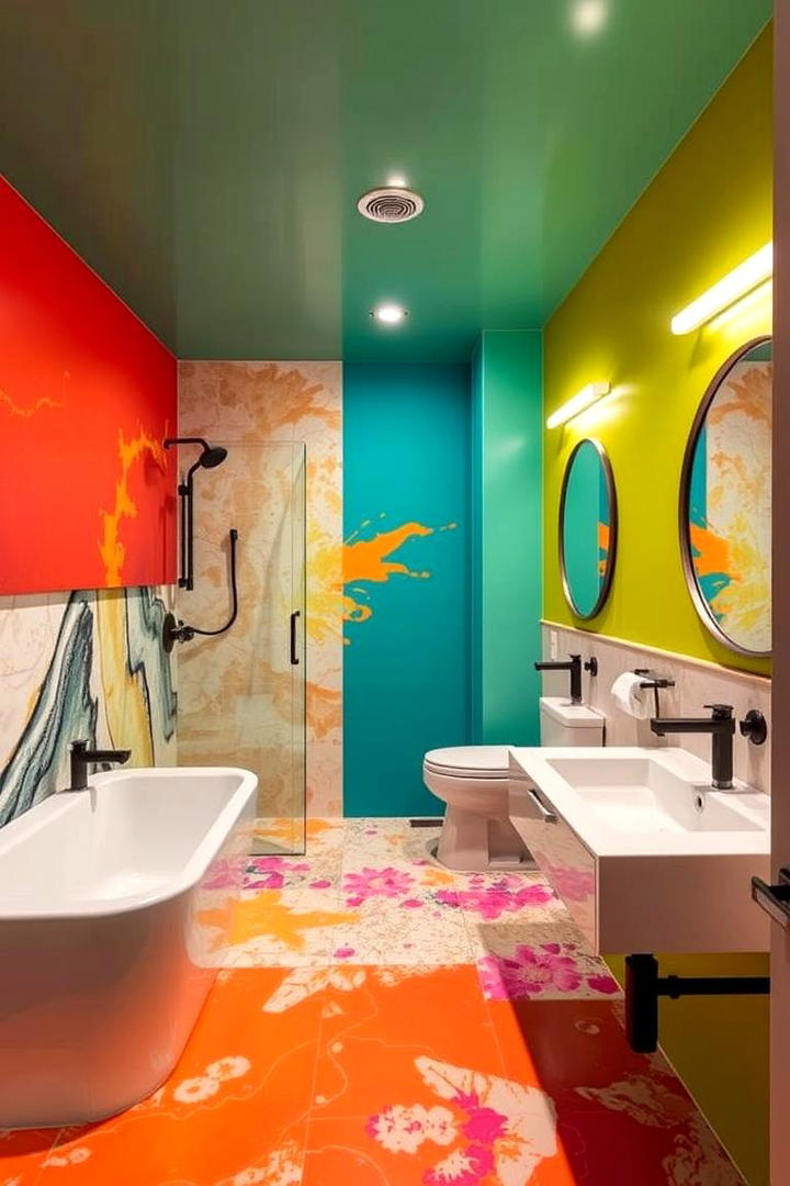 Bold Color Accents - 30 Basement Bathroom Ideas