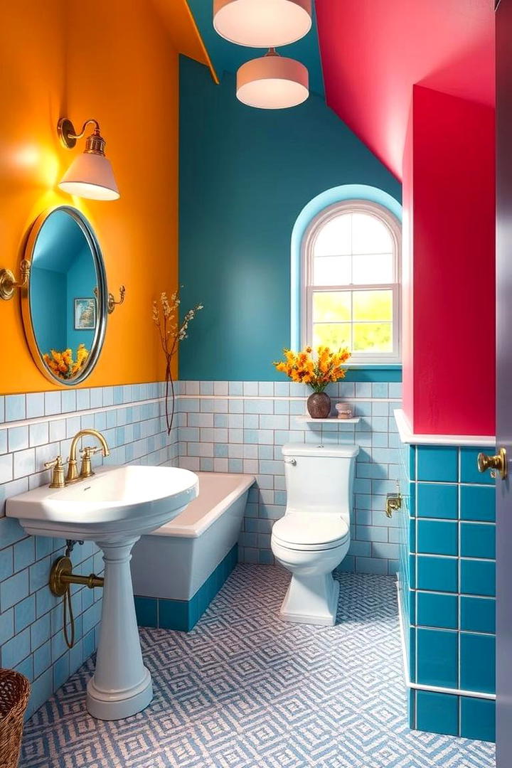 Bold Color Accents - 30 Attic Bathroom Ideas