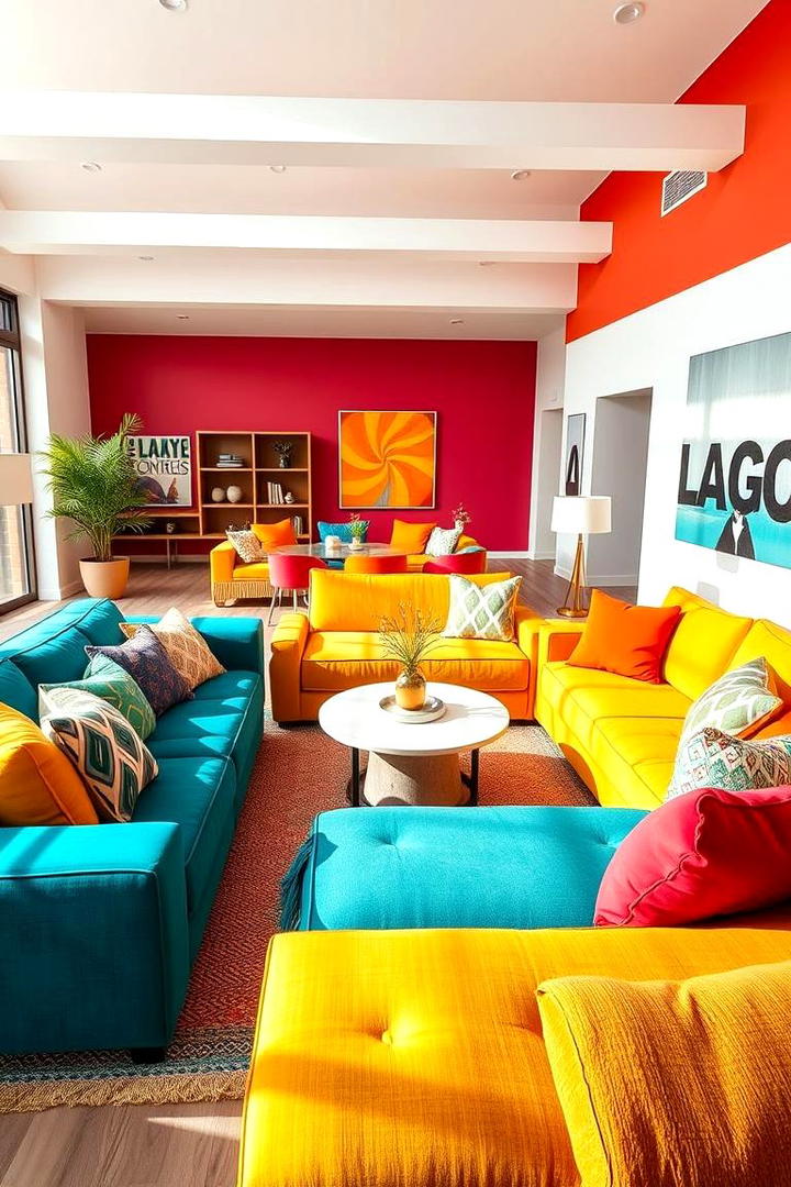 Bold Color Blocked Sectional Themes - 30 Sectional Living Room Ideas