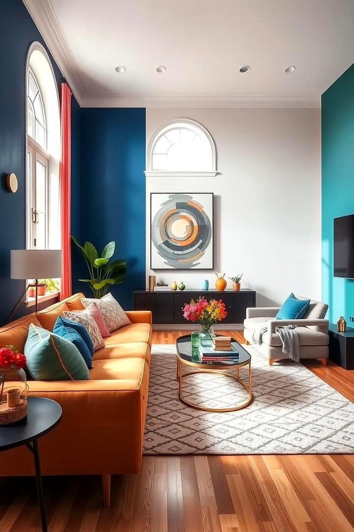 Bold Color Contrasts - 30 Awkward Living Room Layout Ideas