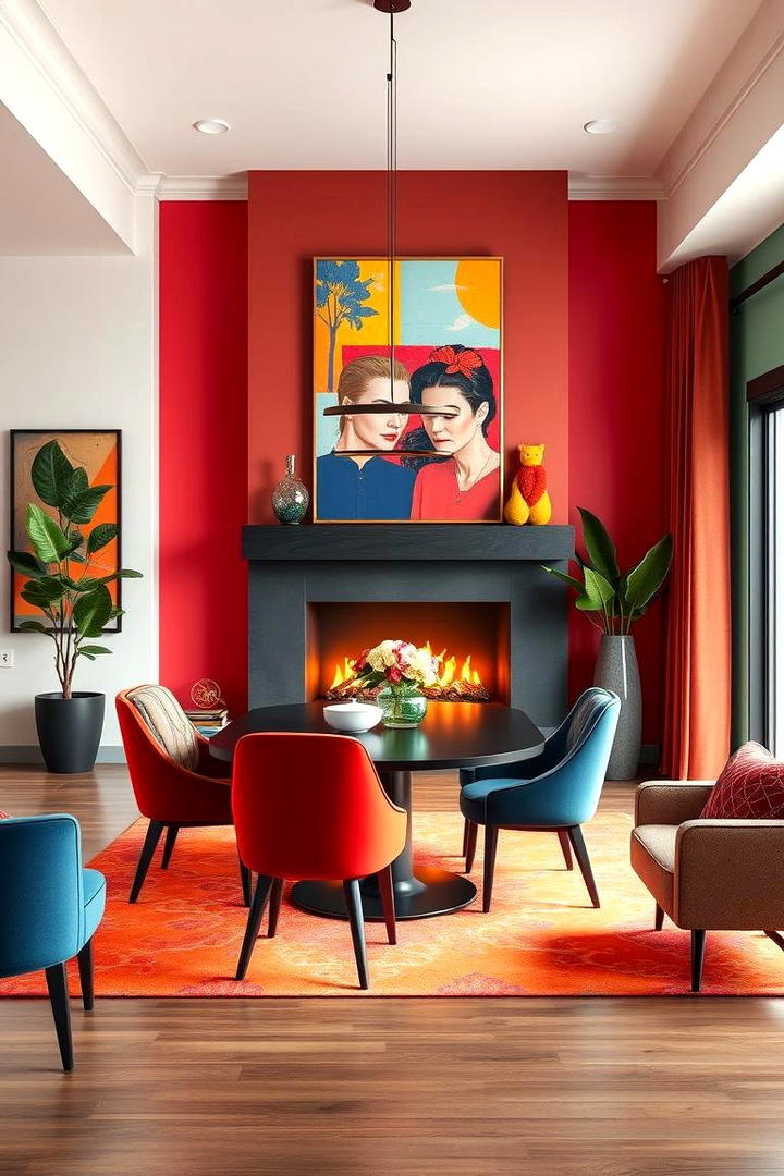 Bold Color Infusion - 30 Dining Room With Fireplace