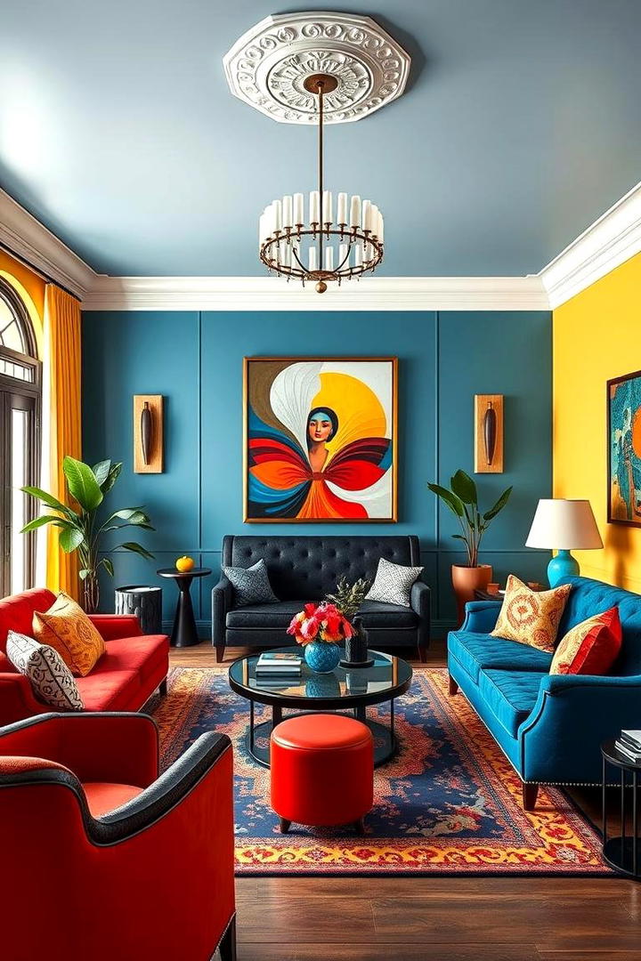 Bold Color Palettes - 30 Art Deco Living Room Ideas