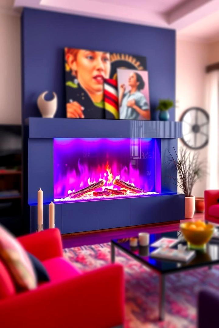 Bold Color Statement Faux Fireplace - 30 Faux Fireplace Ideas