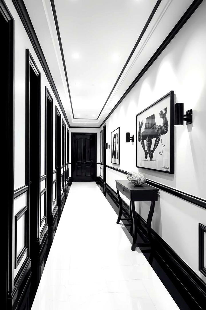 Bold Contrast Accents - 30 Black and White Hallway Ideas