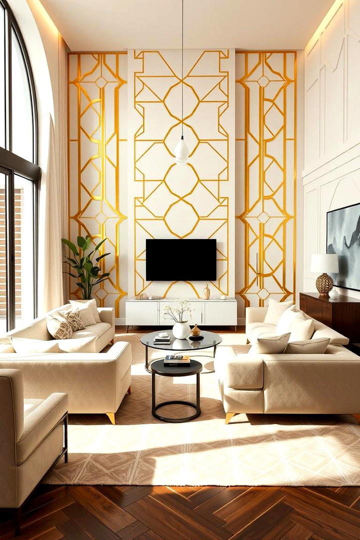 Bold Cream and Gold Geometric Patterns - 30 Cream and Gold Living Room Ideas