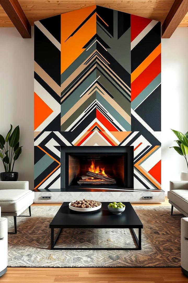 Bold Geometric Patterns - 30 Fireplace Paint Ideas