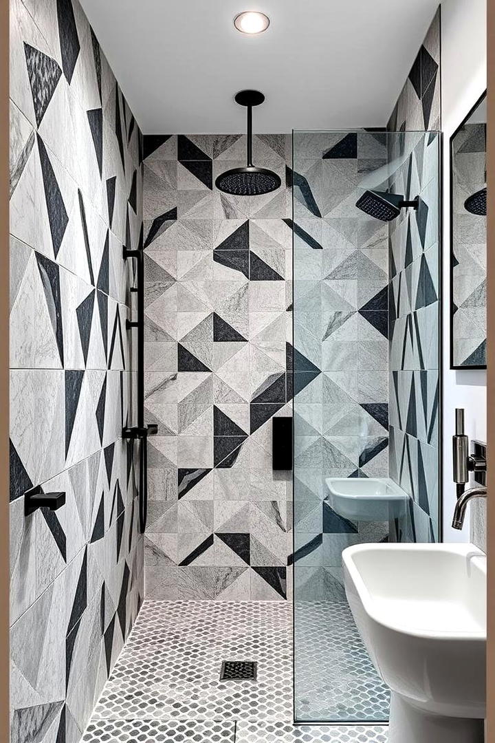 Bold Geometric Shower Design - 30 Corner Shower Ideas