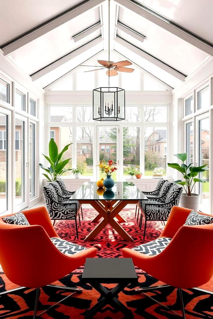 Bold Geometric Sunroom Dining - 30 Sunroom Dining Room Ideas