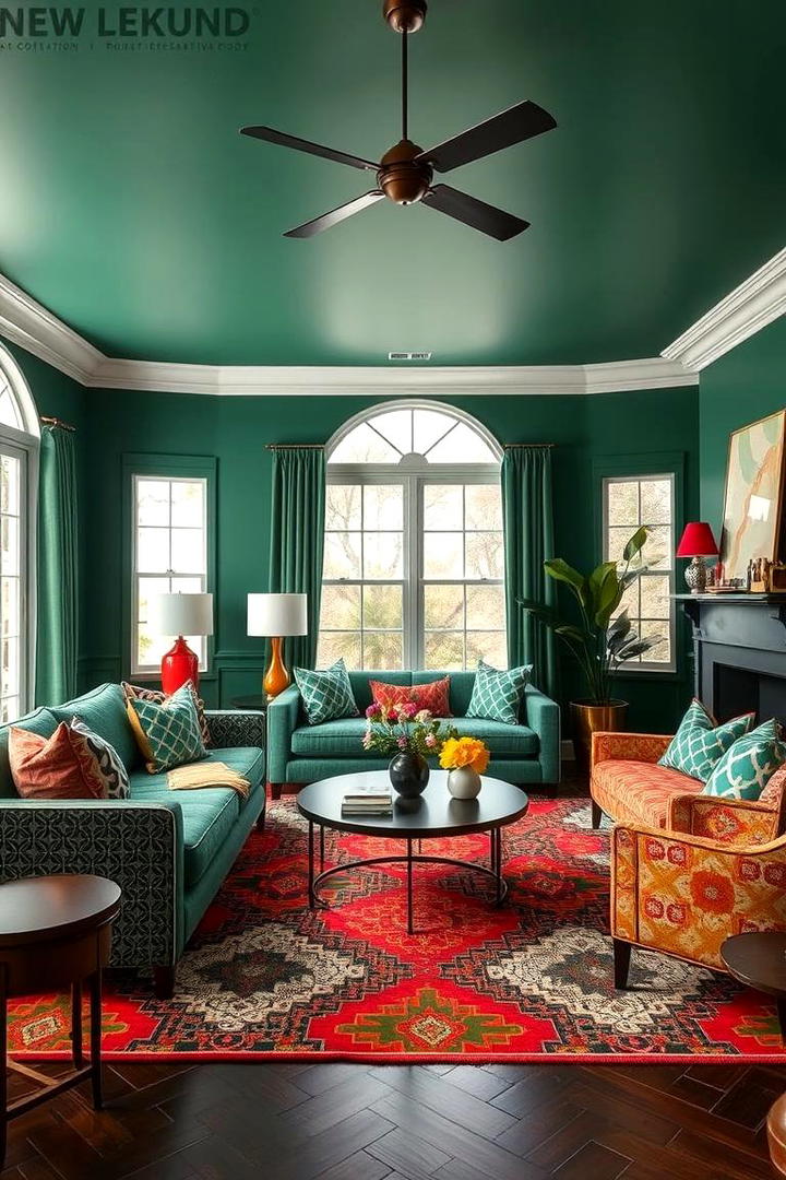 Bold Green Patterns - 30 Forest Green Living Room Ideas