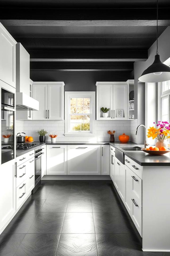 Bold Grey and White Contrast Kitchen - 30 Kitchens With Grey Floors