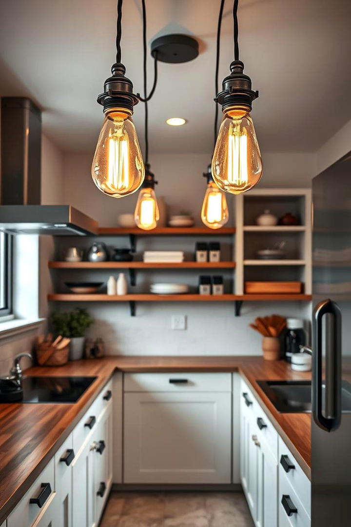 Bold Industrial Lights - 30 Small Kitchen Lighting Ideas