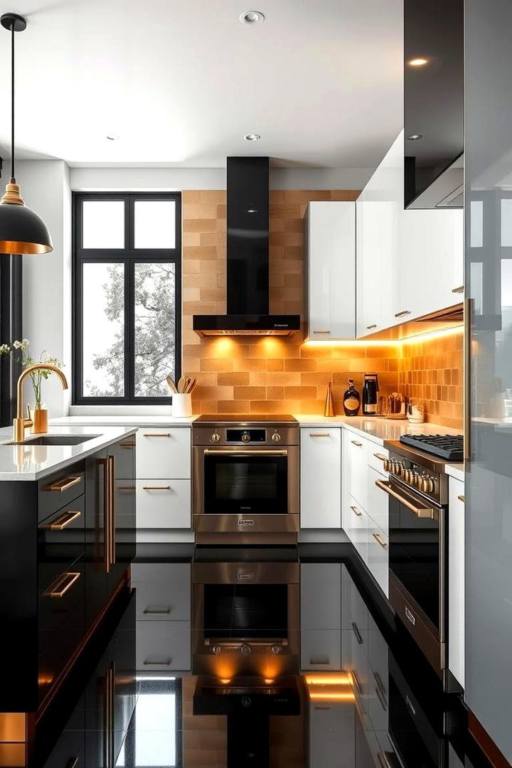 Bold Metallic Accents - 30 black white and gold kitchen ideas