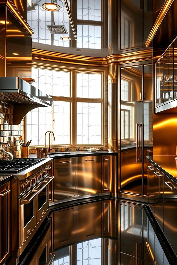 Bold Metallic Finishes - 30 Art Deco Kitchen Ideas