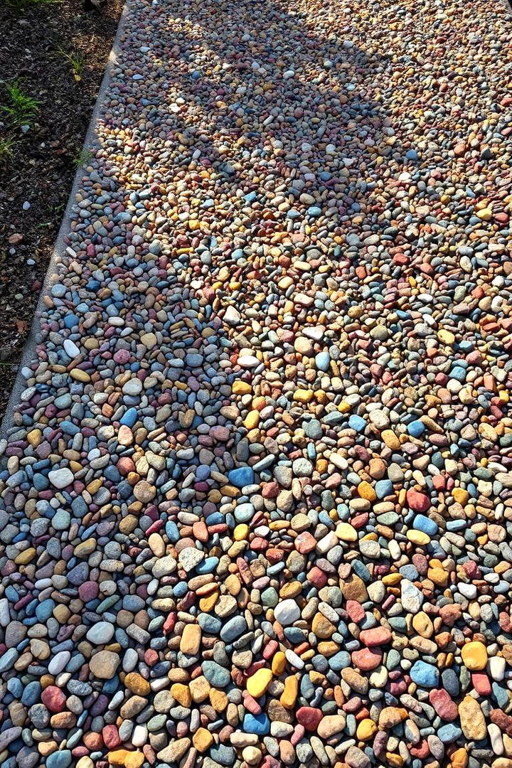 Bold Mixed Color Gravel Driveway - 30 Gravel Driveway Ideas