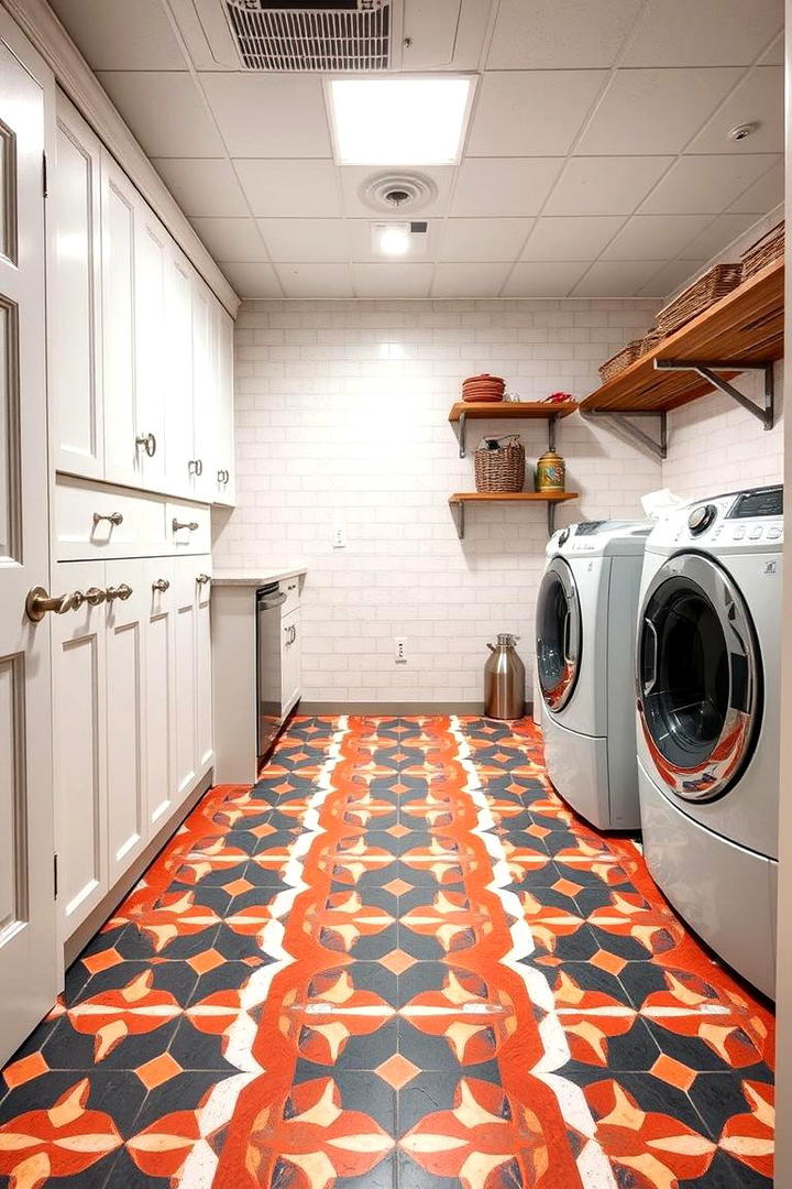 Bold Patterned Floor Tiles - 30 basement laundry room ideas