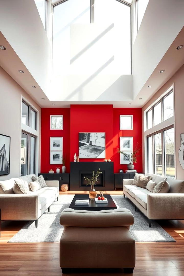 Bold Red Accent Wall - 30 Red Living Room Ideas