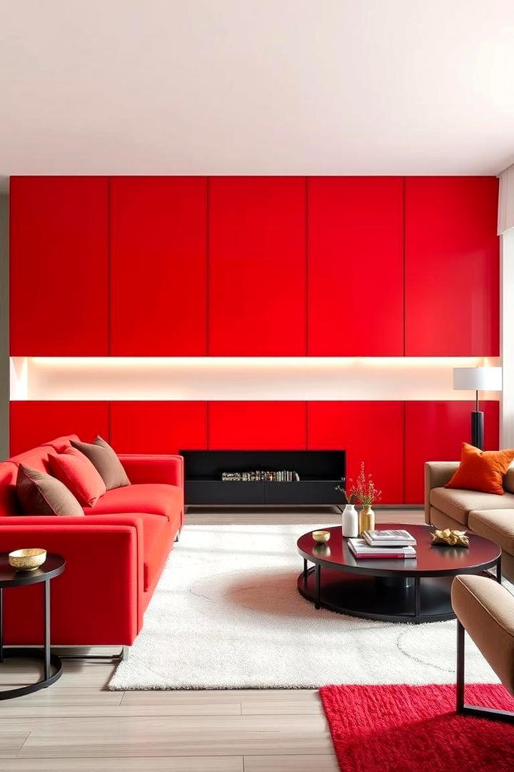 Bold Red Color Blocking - 30 Red Living Room Ideas