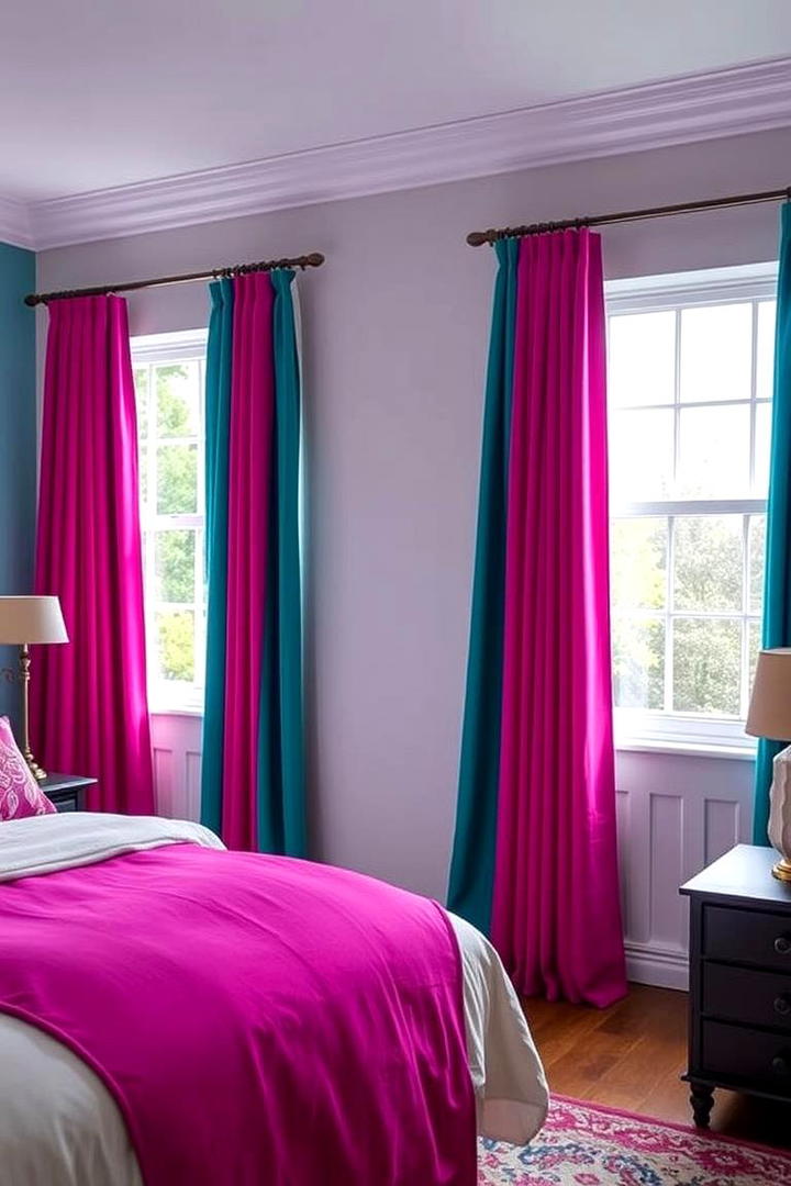 Bold Teal and Pink Curtains - 30 Teal and Pink Bedroom Ideas