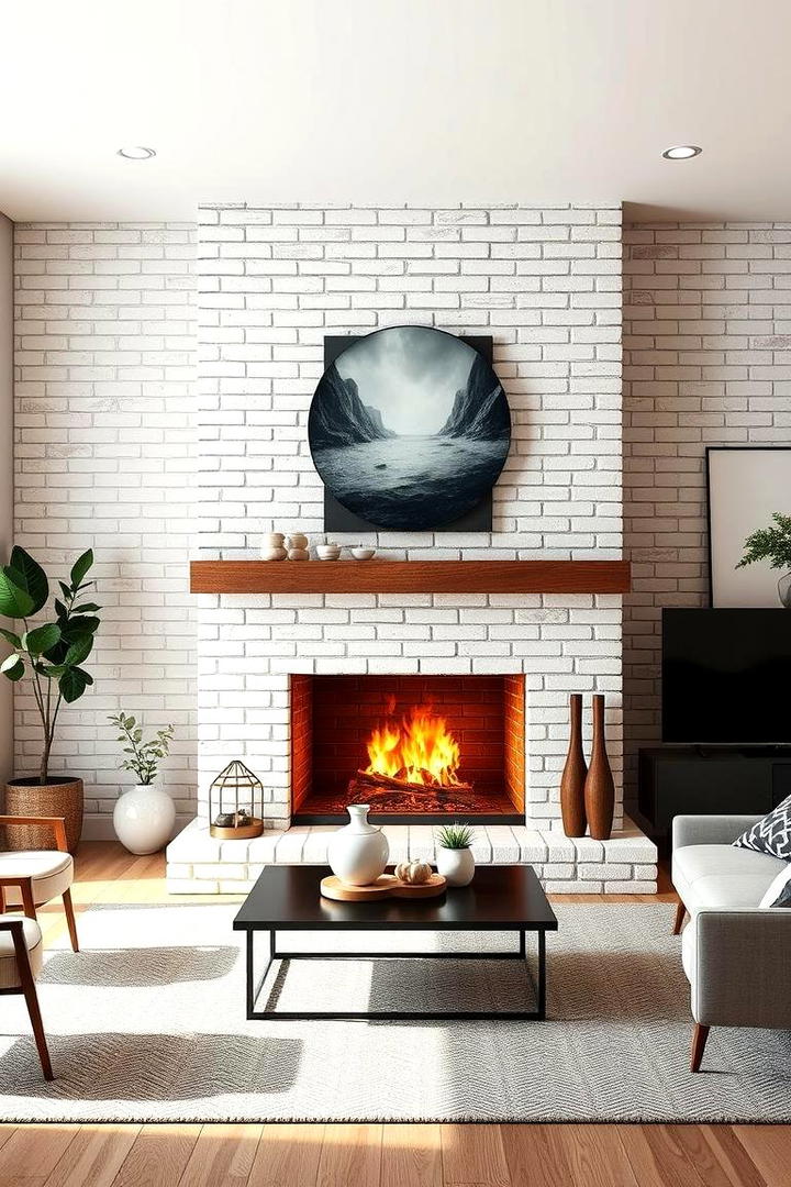 Bold White Brick Statement - 30 White Brick Fireplace Ideas