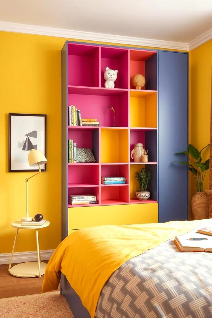 Bold Yellow Shelving - 30 Yellow Bedroom Ideas