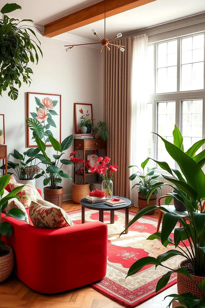 Botanical Red Elements - 30 Red Living Room Ideas