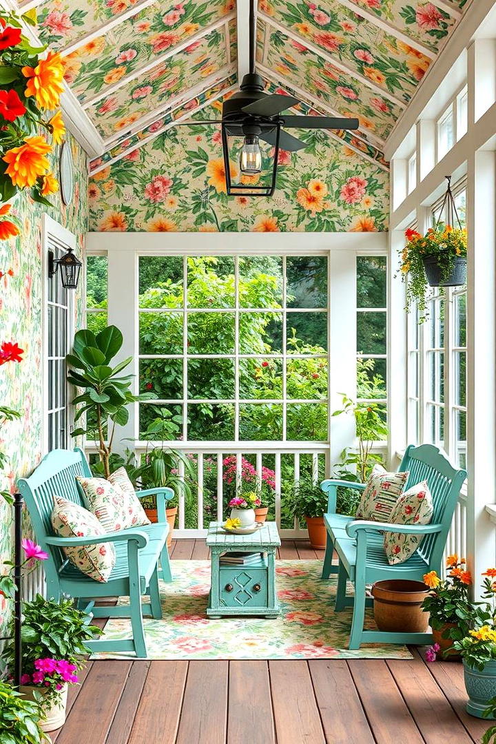 Bright Floral Haven - 30 Enclosed Porch Ideas