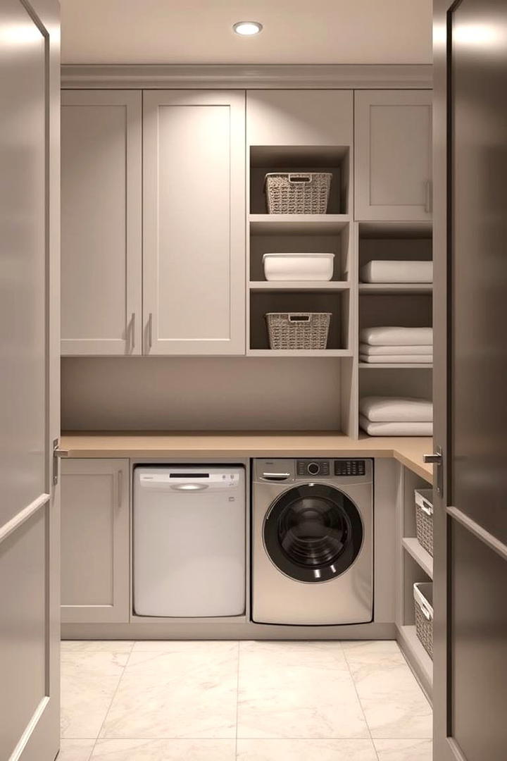 Built in Laundry Hampers with Storage Shelves - 30 Laundry Room Shelf Ideas