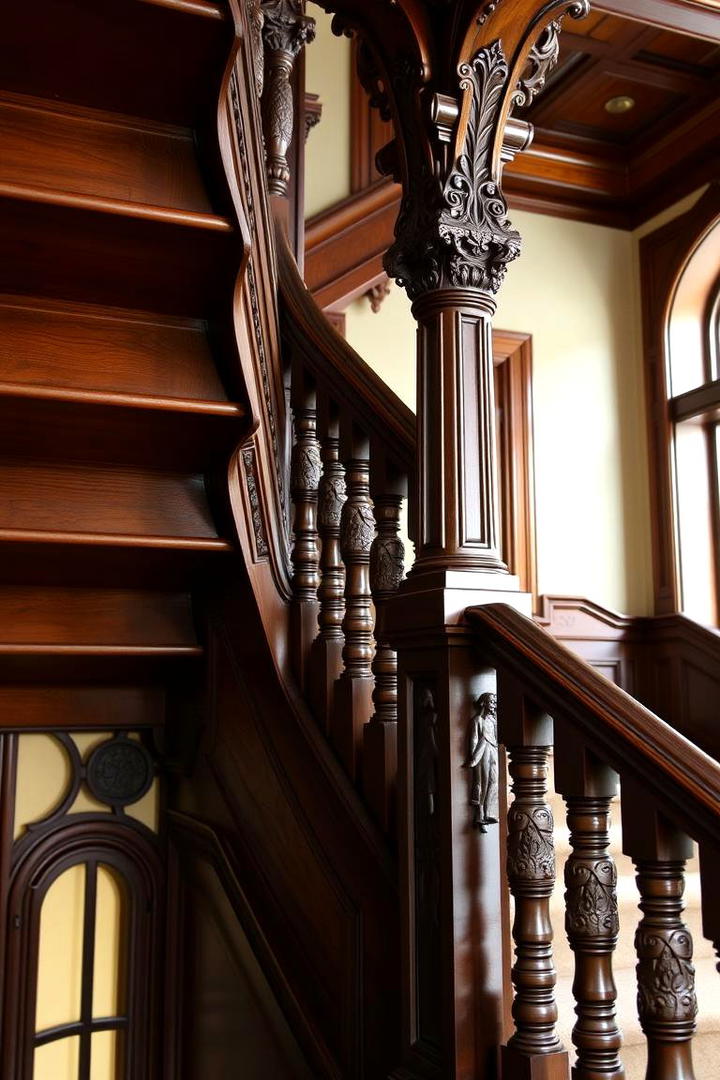 Carved Detailing - 30 Wooden Staircase Ideas