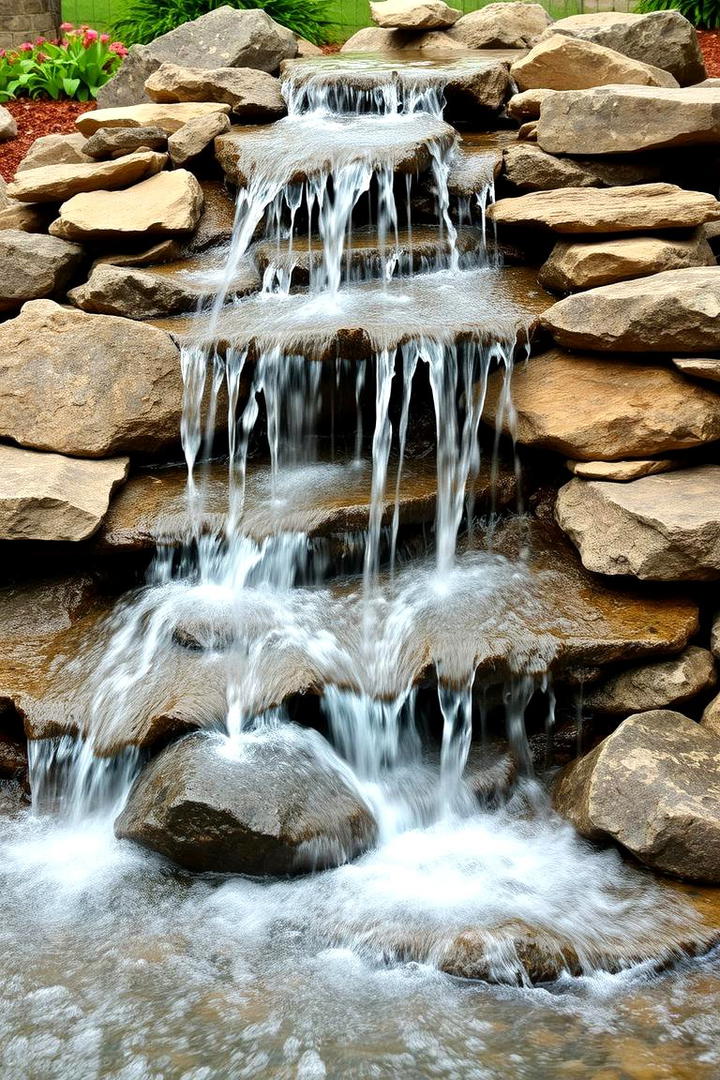 Cascading Waterfall Rock Arrangement - 30 Black River Rock Landscaping Ideas