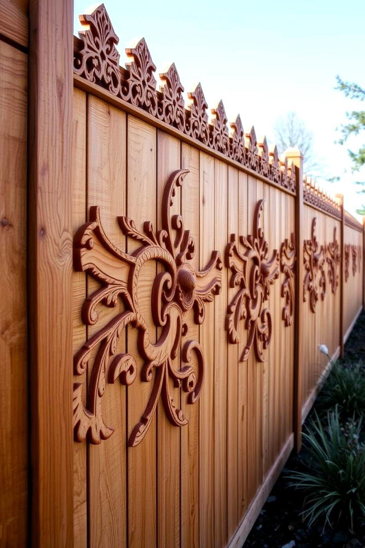 Cedar Fence with Custom Carvings - 30 Cedar Fence Ideas