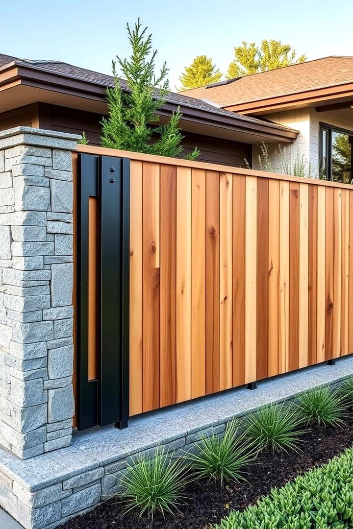 Cedar Fence with Mixed Materials - 30 Cedar Fence Ideas