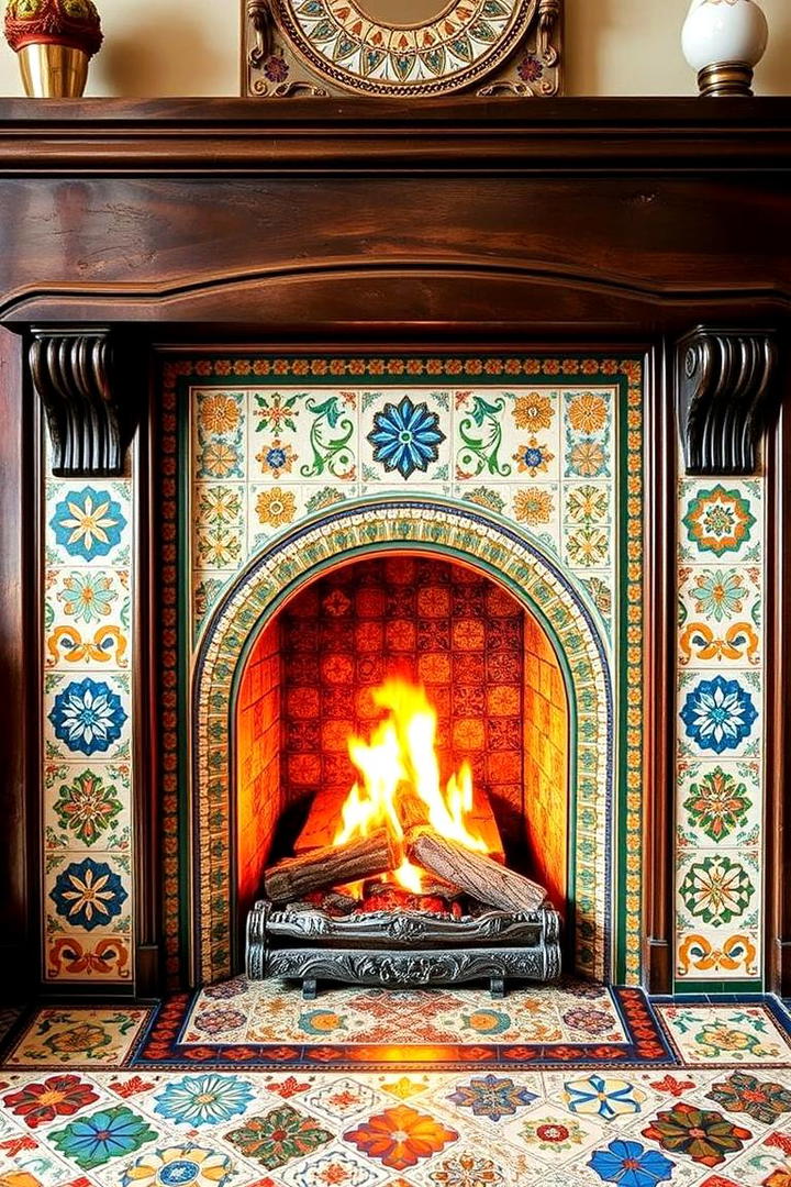 Charming Tile Mosaic - 30 French Country Fireplace Ideas