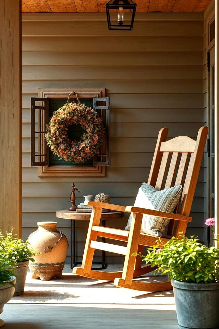 Charming Wooden Rocking Chair Nook - 30 Rustic Front Porch Ideas