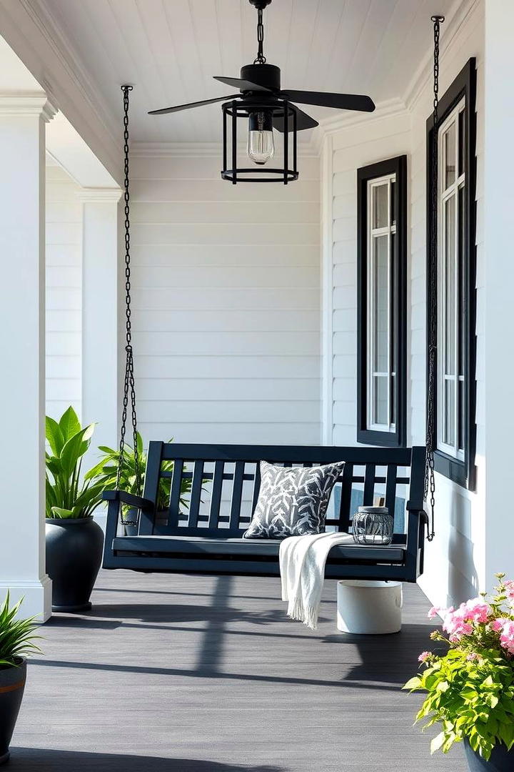 Chic Black Porch Swing - 30 Black Porch Ideas