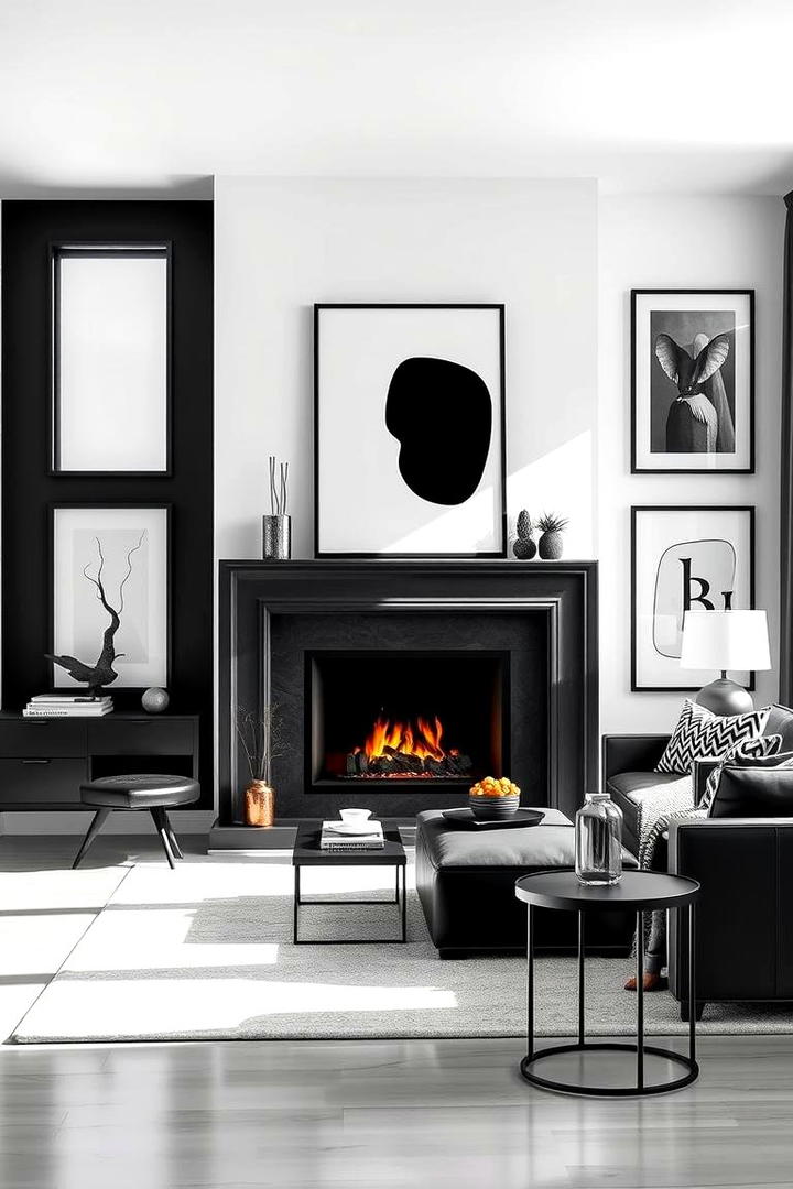 Chic Black and White Contrast - 30 Black Fireplace Ideas