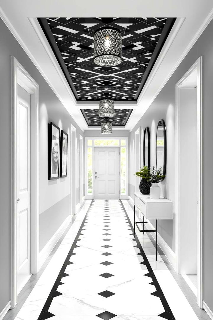 Chic Geometric Patterns - 30 Black and White Hallway Ideas