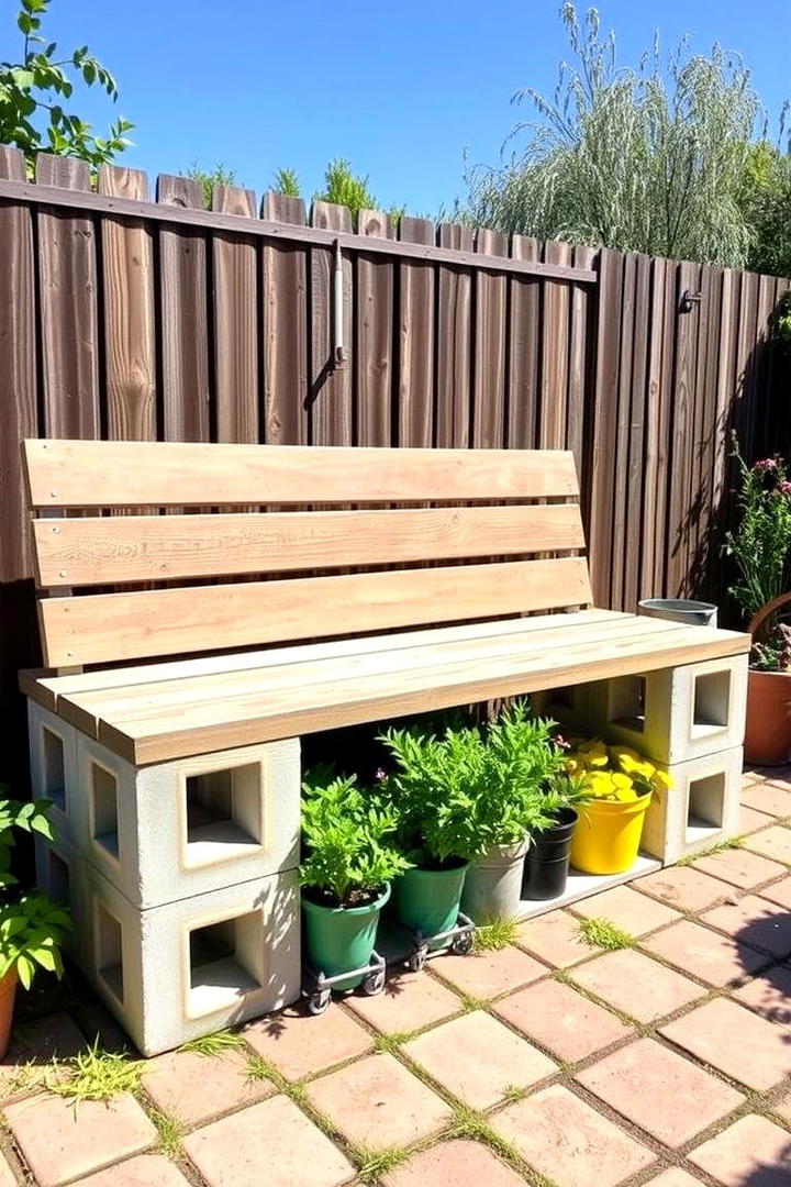 Cinder Block Bench with Storage - 30 Cinder Block Garden Ideas