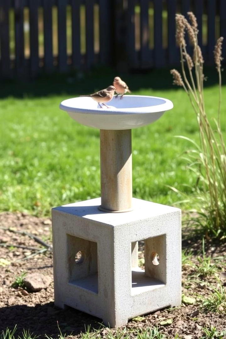 Cinder Block Bird Bath Stand - 30 Cinder Block Garden Ideas