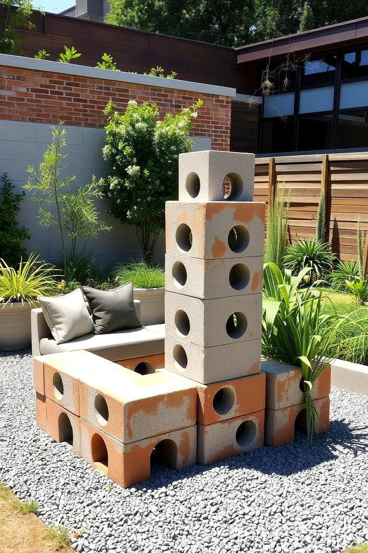 Cinder Block Seating and Sculpture - 30 Cinder Block Garden Ideas