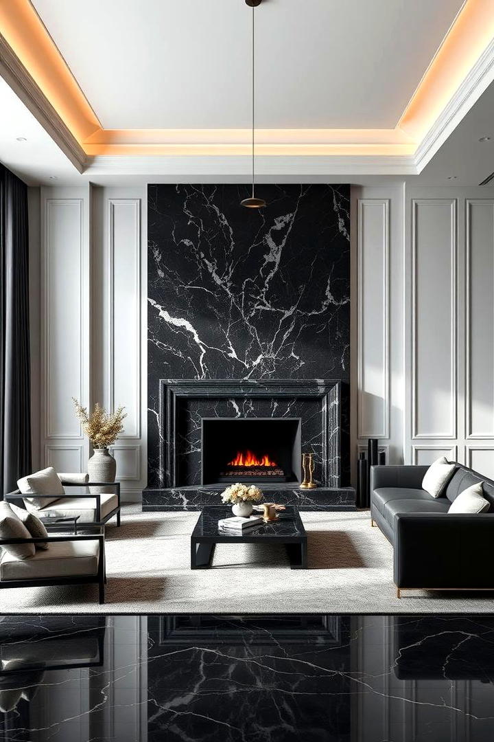 Classic Black Marble Elegance - 30 Black Fireplace Ideas