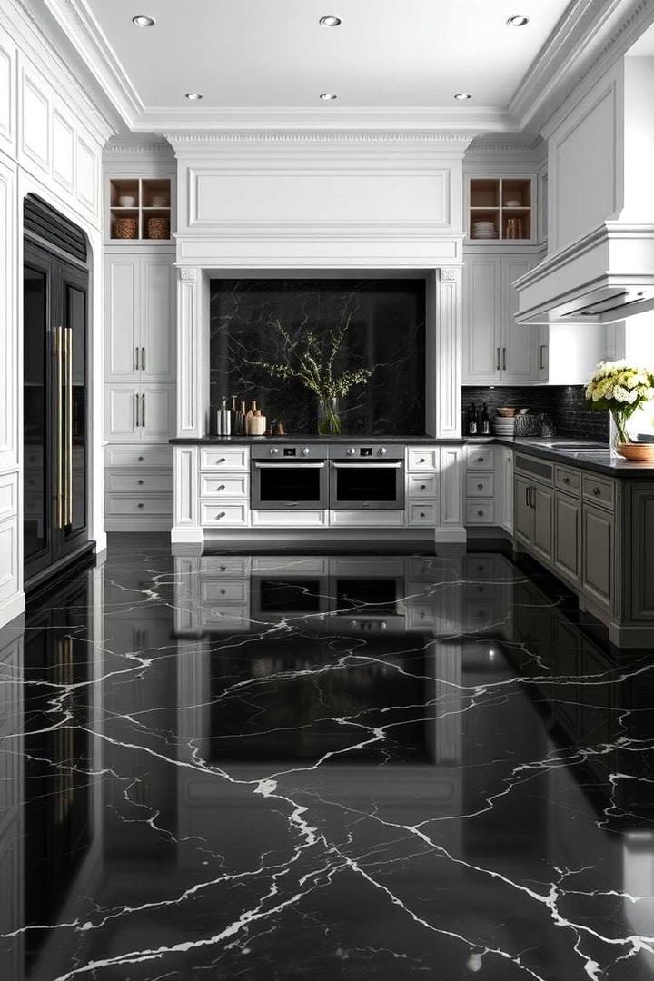 Classic Black Marble Fusion - 30 Black Floor Kitchen Ideas